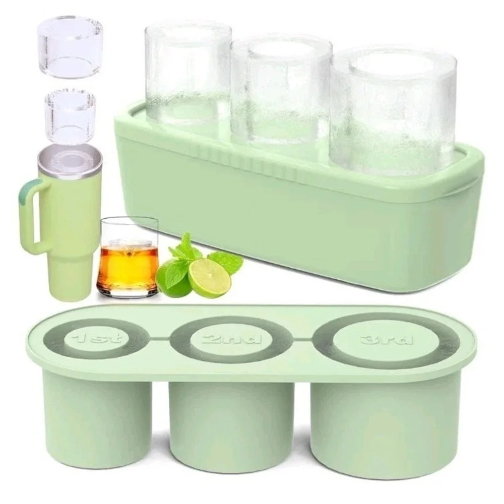 Stanley Tumbler Cup BPA-Free Silicone Cylinder Ice Cube Mold Tray Set, Green,
